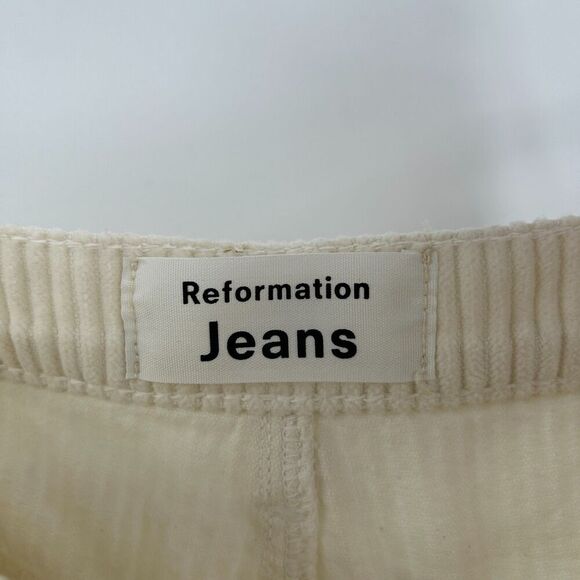 REFORMATION Ivory Ribbed Corduroy Wide Leg High Rise Button Fly Austin Pants 25 - Picture 7 of 9